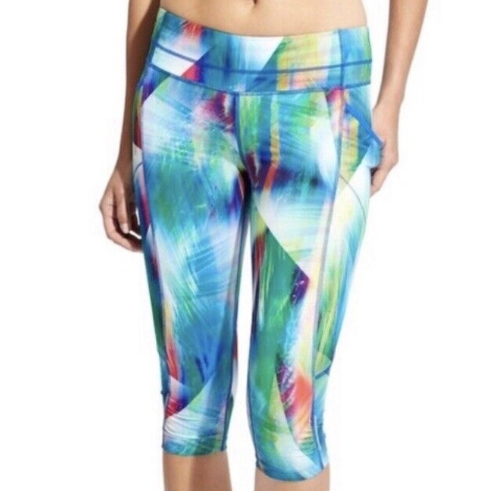 Athleta Multicolor Abstract Print Capri Leggings - Blue/Green